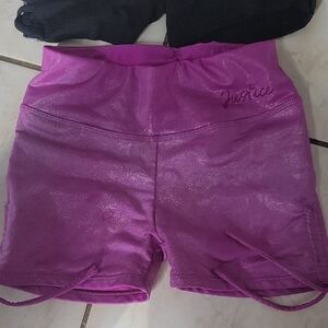 2 Justice Shiny Purple Athletic Gymnastic Shorts Size 8, 10 Both
